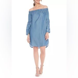 Michael Kors Off-The-Shoulder Bell Sleeve Dress in Blue